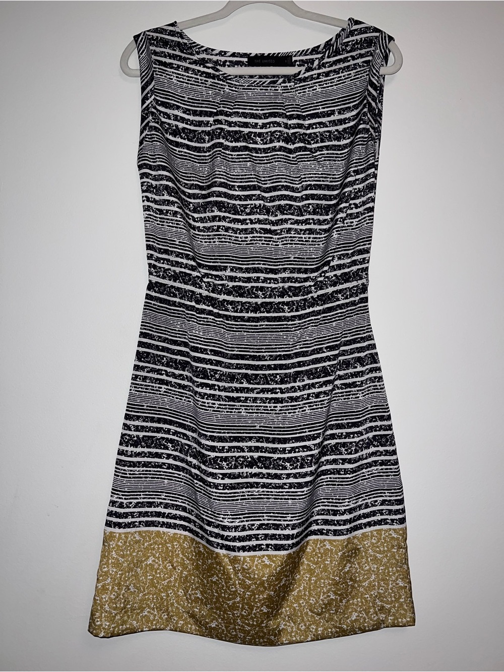 The Limited Black & White Striped knee length Dress with Gold Mustard Accent S